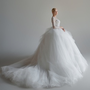Vestido de Novia Moderno Estilo Francés para Bodas Reales, Antiestático, de Encaje, Largo hasta el Suelo, Corte en A, con Mangas Largas y Cola <span class=keywords><strong>Catedral</strong></span> - Product Image 4