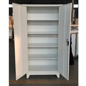 File Storage Cabinet Double Swing Door Cupboard Glass Steel Full Height Metal 4 Shelves Filing Cabinet Office