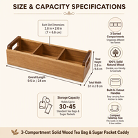 Porte-sachets de thé en bois naturel, organisateur de bureau multi-compartiments pour sachets de café, fournitures de bureau et rangement de table