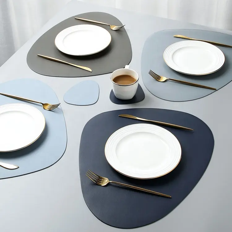 Bán Buôn Tùy Chỉnh Hình Dạng Không Thường Xuyên Mềm Sang Trọng Có Thể Giặt Bàn Ăn Thảm PU Da Placemat Set Cho Nhà Hàng