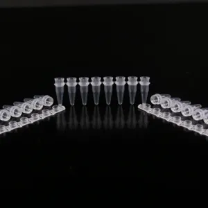 실험실 용품 플라스틱 투명 마이크로 0.2ml 8 스트립 PCR 튜브 플랫 버클