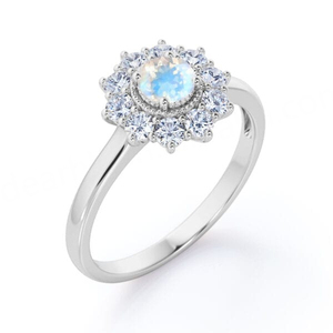 925 Sterling Silver Classic Snowflake Shape Round Pretty Natural Moonstone Jewelry Gems <b>Ring</b> Jewelry - Product Image 2