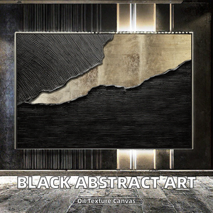 Pintura al Óleo Abstracta Original en Negro y Beige sobre Lienzo, Arte Mural Moderno Hecho a Mano, Cuadro Decorativo Enmarcado para el Hogar - Product Image 2