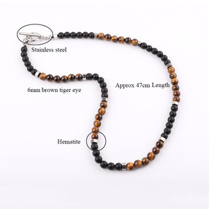Fecho de pedra natural, fabricação direta de fábrica, pedra de olho de tigre, fosca, oníx, hematita, fecho de aço inoxidável personalizado, colar de homens - Product Image 2