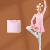 Justaucorps de ballet rose à manches longues pour filles BD4002 avec jupe et nœud découpé au dos, robe de danse une pièce pour enfants pour l'entraînement et la performance