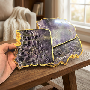 Vente en gros sous-verres tranches forme améthyste naturelle bord doré oeuf oeuf Reiki roches minéraux pierres précieuses agate artisanat pierres naturelles - Product Image 2