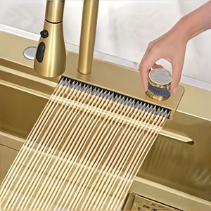Fregadero de Cocina Multifuncional de Acero Inoxidable 304 con Nanotecnología Dorada, Grifo en Cascada y Diseño Escalonado - Product Image 5