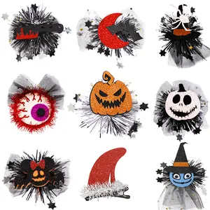 New Halloween Hairpin Headwear Kids Festival Party Decoration Witch Spider Pumpkin Mesh Clip skull hair ornaments fun hairpins