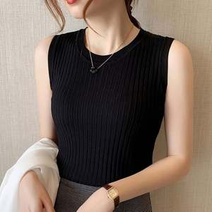 Gilet lavorati a maglia da donna Top o collo solido canottiere Mujer De <span class=keywords><strong>Moda</strong></span> primavera estate nuova <span class=keywords><strong>Moda</strong></span> femminile senza maniche Casual Top sottili - Product Image 2