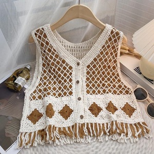 Veste d'été tendance en gros, nouvelle mode, ajourée, <span class=keywords><strong>crochet</strong></span>, fleur tissée, veste pour femmes, col en V, <span class=keywords><strong>sans</strong></span> manches, cardigan - Product Image 3