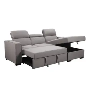 2p With Extendable Bed+chaise Home Furniture Chesterfield Fabric Living Room Modular L-sectional Sofa Bed With Headrest