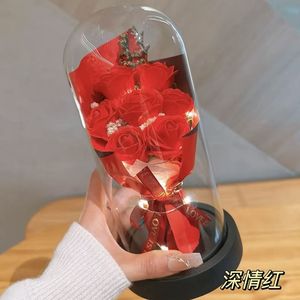 Bouquet di Rose Eterne con Fiori Secchi e LED in Cupola Acrilica, Regalo per il Ritorno a Scuola, Luci Calde Eterne - Product Image 3