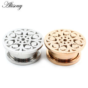 اليسوي قطعتان برغي وردي اللون الذهبي بلينغ سدادات أنفاق الأذن مقاييس مخرطة الفولاذ المقاوم للصدأ الأذن المتوسع الجسم ثقب المجوهرات - Product Image 4