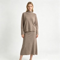 Ensemble de tricot doux effet cachemire personnalisé pour femme, pull à col haut + jupe longue, 2 pièces, vente en gros
