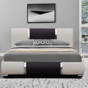 לבן פו עור מיטת מעוטר עם מבריק כרום רצועות - Product Image 6