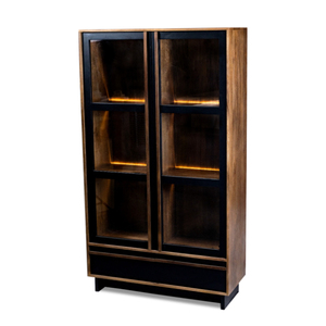 Vitrine en bois noir et naturel Oxberg avec portes en verre et étagères LED - Product Image 4