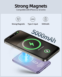 טעינה מהירה 5000mah כוח בנק מגנטי מגנטי סגול אלחוטי pd20w מתכת הוביל מנורה רזה בנק כוח עבור iPhone 16 15 Samsung - Product Image 4