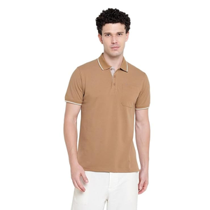 Men's Olive Green Short Sleeve Polo <b>Shirt</b> Solid Color Pique Knit Casual Wear With <b>Pocket</b> And Contrast Trim Polo <b>Shirts</b> - Product Image 5