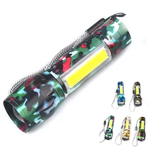 Mini USB Rechargeable LED Flashlight Camouflage Portable COB Emergency Outdoor Torch Light Promotion Gift