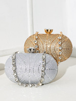 Tas Malam Wanita Berlian Kecil Berkilau Bentuk Oval, Dompet Clutch Mewah untuk Pengantin, Dompet Pernikahan, Tas Pesta Berhias Berlian Imitasi, Tas Tangan Bingkai untuk Acara Prom