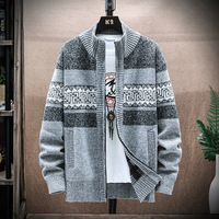 Printemps et automne rue revers chargé acrylique Jacquard pull Cardigan veste imprimé personnalisé pull tricoté hommes