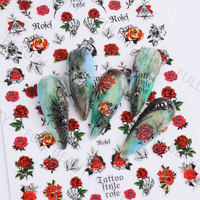 Autocollants pour ongles motif rose printanière rouge, rose, bleu, motifs floraux, feuilles, lignes, décalcomanies 3D auto-adhésives pour décoration d'ongles