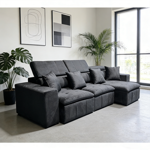 Divano Letto Moderno di Lusso in Pelle a Forma di U con Cuscini Trapuntati e Poggiatesta Regolabile - Product Image 1