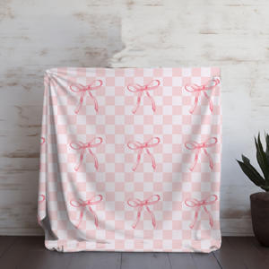 Manta tejida Jacquard de terciopelo Coquette de diseño personalizado, lazo rosa <span class=keywords><strong>para</strong></span> hija, decoración de habitación de poliéster 100% <span class=keywords><strong>para</strong></span> el Día de San Valentín - Product Image 5