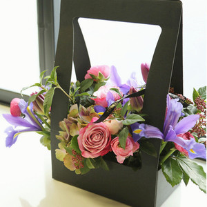 Nuovo arrivo fiorista maniglia cesto di fiori regalo borsa per il trasporto scatola di carta artistica cestini di carta per fiori portatili - Product Image 4
