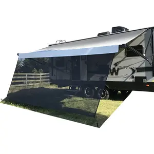 Heavy Duty PVC RV Awning Sun Shade Screen 8*15.3 FT Black Mesh Sunshade Camper Trailer Awning Shade Screen