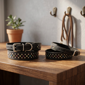 Vente en gros 100% collier de chien en cuir véritable qualité supérieure exclusif fantaisie doux rembourré avec goujon en cristal et décoration de rivet - Product Image 3