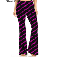Pantalon évasé taille haute pour femme, motif instruments de musique vintage style line art, marron, chic, pour musiciennes, mode et yoga