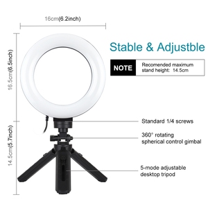 PULUZ 6.2 pouces Mini LED anneau trépied Kit Dimmable <span class=keywords><strong>Selfie</strong></span> remplissage lumière support <span class=keywords><strong>pas</strong></span> <span class=keywords><strong>cher</strong></span> 16cm bureau photographie accessoire plastique - Product Image 2