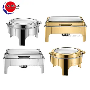 Árabe Hotel Commercial Catering Food Warmer Buffet Fogão Grande Capacidade Custom Aço Inoxidável Chafing Dish Com Tampa De Vidro