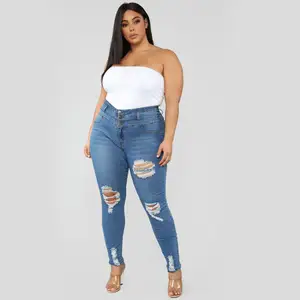 Celana Jeans Wanita Ukuran Besar Perempuan Seksi, Celana Jins Robek Ketat untuk Wanita Gemuk