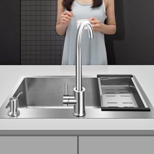 Brushed Stainless Steel Kitchen Sink with Knife Holder Pull <b>Down</b> Faucet and Drying Rack Multifunctional Sink - Product Image 6