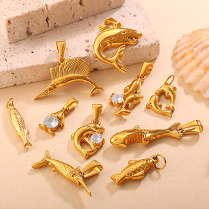 Colgante de delfín y tiburón de acero inoxidable chapado en oro de 18 quilates con circonita para la elaboración de collares, formas mixtas, accesorios de joyería DIY - Product Image 2