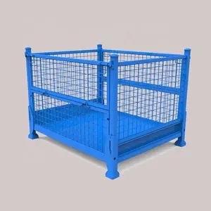 Vente en gros conteneur de treillis métallique pliable et verrouillable, Cage de palette de treillis métallique de stockage en métal