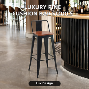<span class=keywords><strong>Taburetes</strong></span> de Bar Modernos <span class=keywords><strong>con</strong></span> Estructura de Hierro y Cojín de Madera de Olmo, <span class=keywords><strong>Respaldo</strong></span> Medio, Sillas Altas Negras para Sala de Estar o Taller - Product Image 3