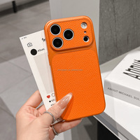 Coque de téléphone antichoc pour iPhone 17 Pro Max 16 15 14 13, motif litchi, cuir mat, grande fenêtre de protection, étuis pour téléphone portable