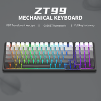 ZT99 Purple Led White Light 99Keys Hot Swappable Switch ABS Keycaps N-Key Rollover Wired Gasket USB Type-C Gaming Keyboard