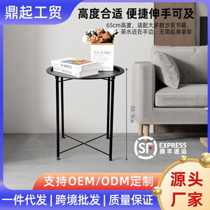 Nordic Round Coffee <b>Table</b> Metal Top Black Minimalist <b>Sofa</b> <b>Side</b> <b>Table</b> Multifunctional Tray <b>Table</b> 2024 Design - Product Image 5