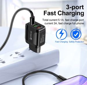 Hot Sale QC3.0 3A Fast Charger 2USB 1A Quick Charging Total 5.1A Square Adapter With LED Light for Iphone Samsung Xiaomi HuaWei - Product Image 2