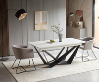 Grande table à manger en céramique noire avec plateau extensible pliable en bois, design moderne pour la maison, la cuisine et l'hôtel