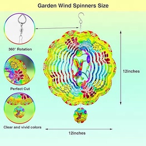 Campanas de Viento Metálicas para Jardín, Adorno Decorativo con Diseño de Colibrí en Corte Láser 3D, Acabado Cepillado, 12 Pulgadas, Cinéticas para Exteriores - Product Image 2