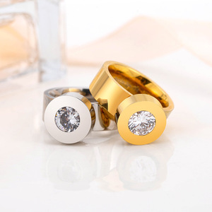 Men's Geometric <b>Titanium</b> Steel <b>Ring</b> With Bezel Set Diamond 18K Gold Plated Fashion Jewelry Gift For Men - Product Image 3