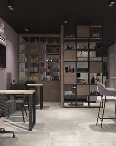 Exhibición de salón de estilo Vantage negro con iluminación LED Mostrador superior de piedra personalizable para tienda Diseño simple - Product Image 2