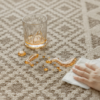Tapis d'intérieur imperméable réversible en polyester, design abstrait crème, poils moyens, support en jute, tapis de salon antidérapant