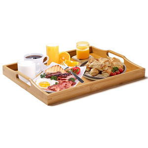 Bandeja de servicio de bambú multiusos hecha a mano, bandeja de bambú sostenible para alimentos, bebidas, bandeja decorativa otomana de mayordomo para el hogar - Product Image 4