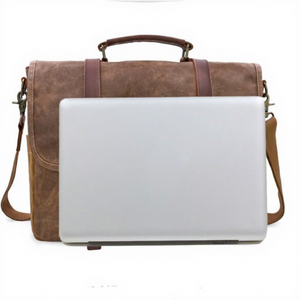 Vintage Canvas Laptop Messenger <b>Bag</b> With Shoulder Strap Protective 15.6 Inch <b>Computer</b> Case Brown Classic Style From India - Product Image 1